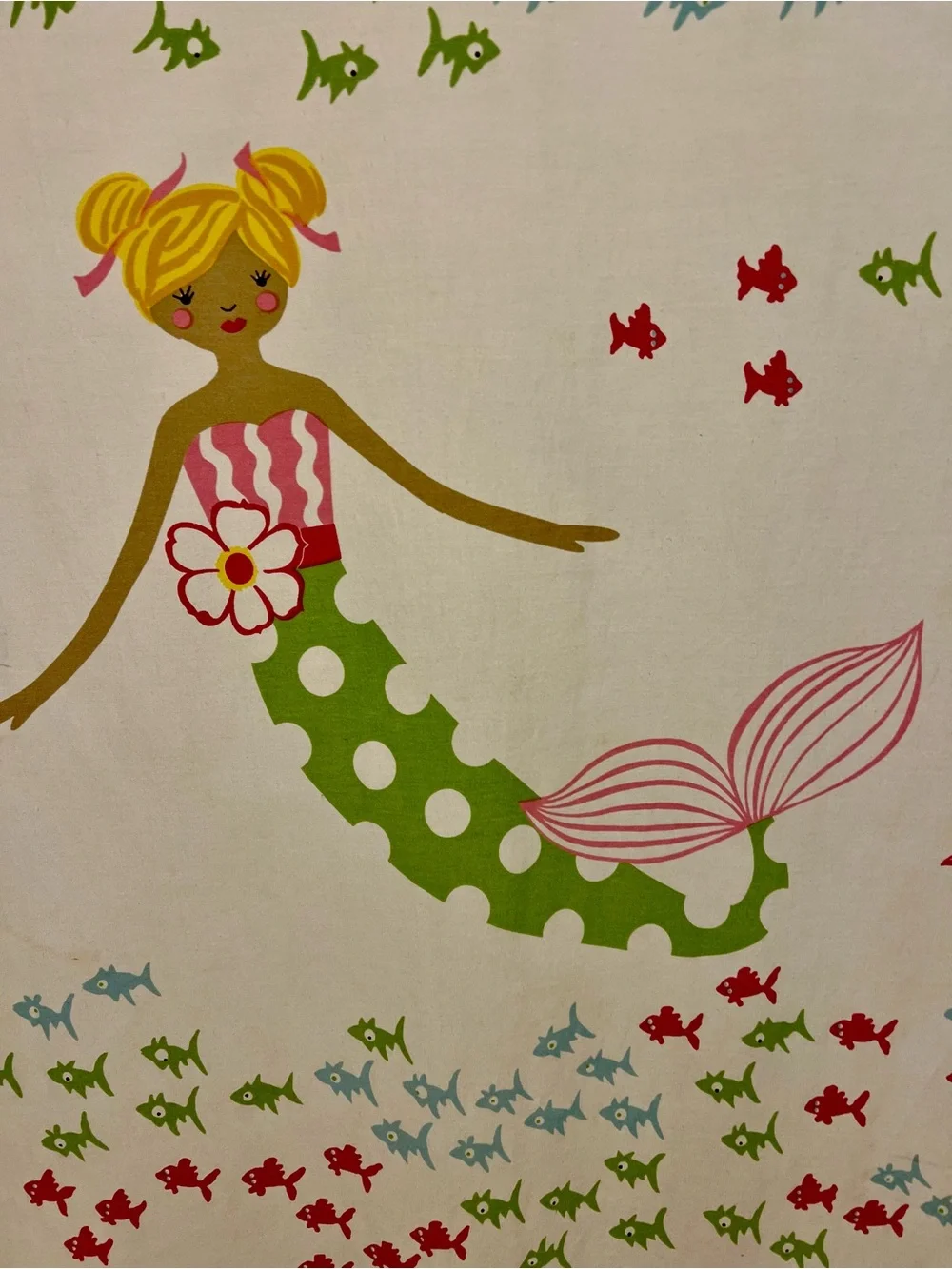 Pottery Barn Kids Pink and White Mermaid Cotton Shower Curtain 72x72